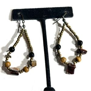 Boho Hippie Earthy Colors Forest Punk Fairycore Hook Earrings Beaded Teardrop